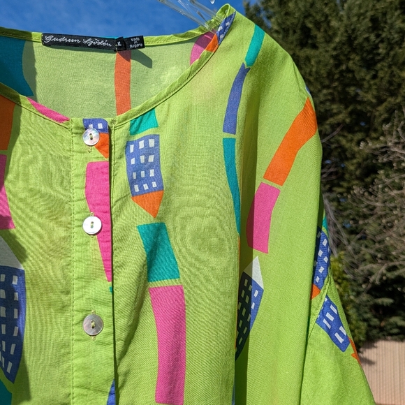 Gudrun Sjoden Vast Woven Tunic Top Long Sleeve Pockets XL Green Cotton Lagenlook - Picture 14 of 16